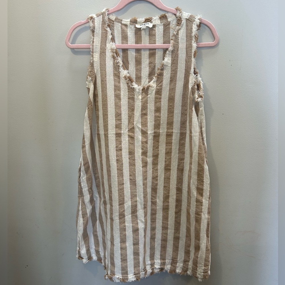 Umgee Tan and Cream Striped Dress Small